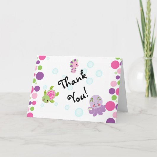 Pink under the sea thank you cards. bedankkaart (Voorkant)