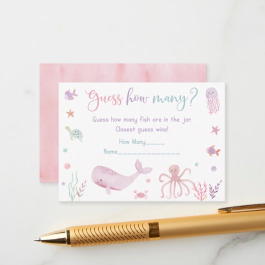Pink Under the Zee Verjaardagsraad Hoeveel spel Informatiekaartje (Voorkant / Achterkant in situ)