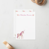 PInk Unicorn - Aangepaste Floral Notitiekaartje (Voorkant / Achterkant in situ)