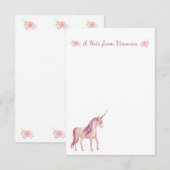 PInk Unicorn - Aangepaste Floral Notitiekaartje (Voorkant / Achterkant)
