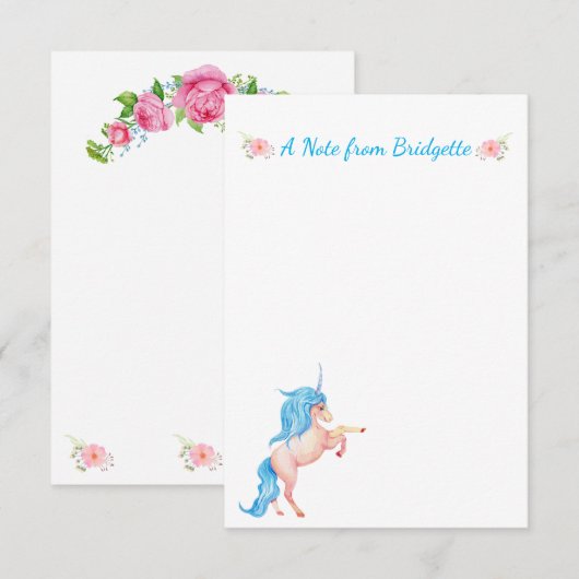  PInk Unicorn - Aangepaste Floral Notitiekaartje (Voorkant / Achterkant)