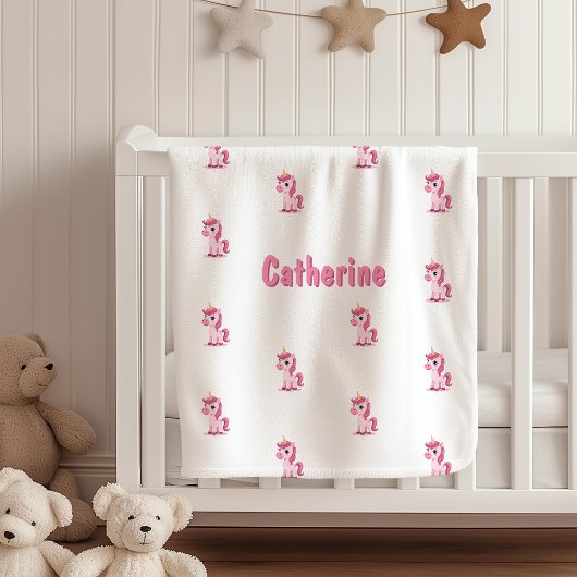Pink Unicorn Custom Name Fleece Blanket Girls Gift