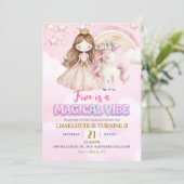 Pink Unicorn Five Is A Magical Vibe Birthday Kaart (Staand voorkant)