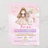 Pink Unicorn Five Is A Magical Vibe Birthday Kaart (Voorkant / Achterkant)