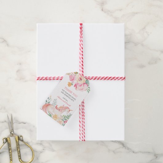 Pink Unicorn Floral Greenery Cadeaulabel (Met Touw)
