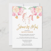 Pink Unicorn Floral Waterverf Baby shower per post Kaart (Voorkant)