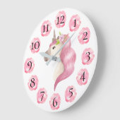 Pink Unicorn  Girly Pastel Floral Grote Klok (Hoek)