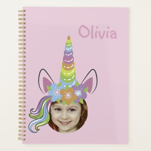 Pink Unicorn Hat Photo Named Back to School Planner (Voorkant)