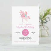 Pink Unicorn Princess Birthday Party Kaart (Staand voorkant)