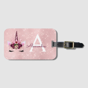 Pink Unicorn Sparkle Princess Monogram Name Bagagelabel
