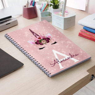 Pink Unicorn Sparkle Princess Monogram Name Notitieboek