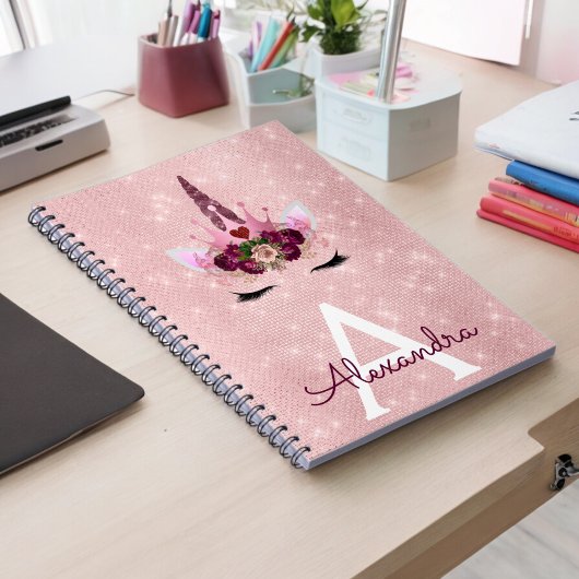Pink Unicorn Sparkle Princess Monogram Name Notitieboek