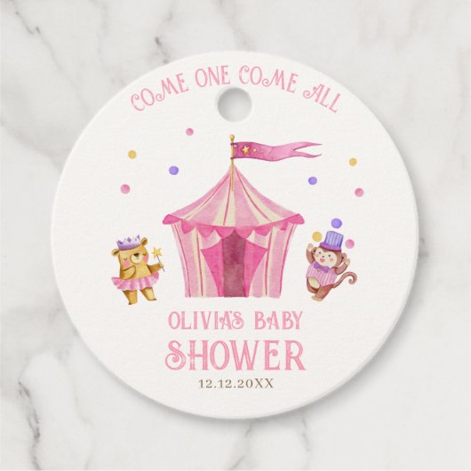 Pink Unique Circus Beer Monkey Baby shower Bedankjes Labels (Voorkant)