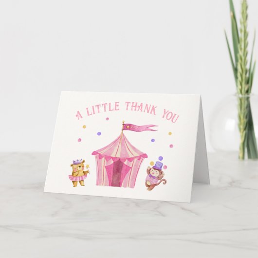 Pink Unique Circus Beer Monkey Baby shower Bedankkaart (Voorkant)