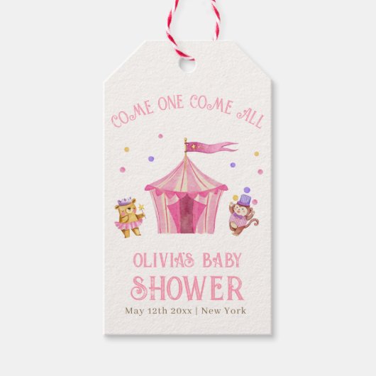 Pink Unique Circus Beer Monkey Baby shower Cadeaulabel (Voorkant)