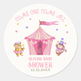 Pink Unique Circus Beer Monkey Baby shower Ronde Sticker