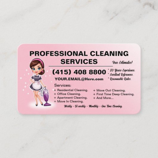 Pink Vacuum Cleaning Business Card House Cleaning Visitekaartje (Voorkant)