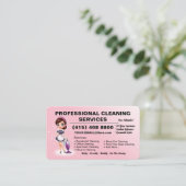 Pink Vacuum Cleaning Business Card House Cleaning Visitekaartje (Staand voorkant)