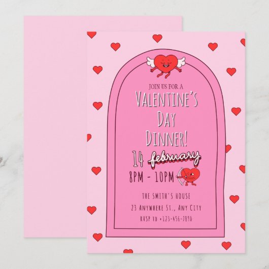 Pink Valentijnsdag Dinner Invitation Kaart (Voorkant / Achterkant)