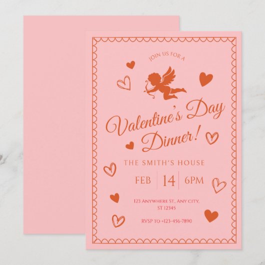 Pink Valentijnsdag Dinner Invitation Kaart (Voorkant / Achterkant)