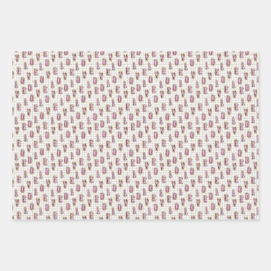 Pink Valentijnsdag Script Hearts Inpakpapier Vel (Voorkant 3)