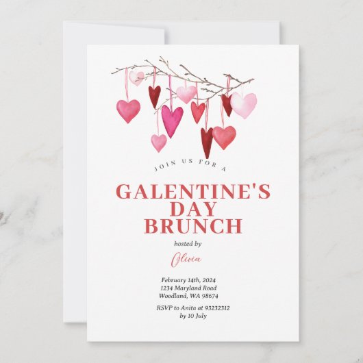 Pink Valentijns's Brunch Day Vriendschap Uitnodige Kaart (Voorkant)