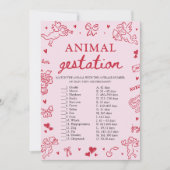 Pink Valentine Animal Gestation Baby Shower Game Kaart (Voorkant)