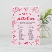 Pink Valentine Animal Gestation Baby Shower Game Kaart (Staand voorkant)