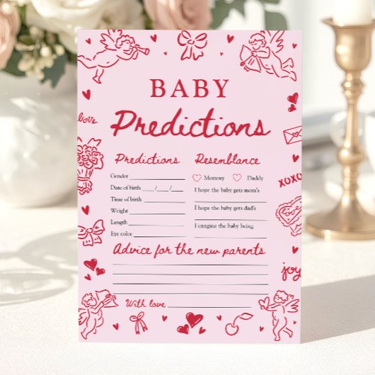Pink Valentine Baby Predictions Baby Shower Game Kaart