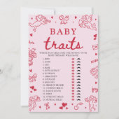 Pink Valentine Baby Traits Baby Shower Game Kaart (Voorkant)