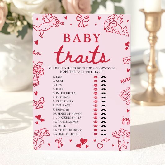 Pink Valentine Baby Traits Baby Shower Game Kaart
