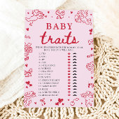 Pink Valentine Baby Traits Baby Shower Game Kaart