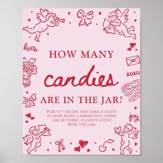Pink Valentine Guess How Many Candies Baby Shower  Poster (Voorkant)