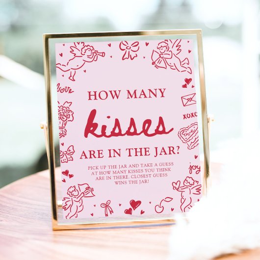 Pink Valentine Guess How Many Kisses Baby Shower  Poster