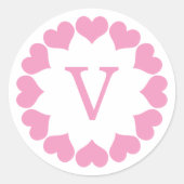 Pink Valentine Hearts in a Circle with Initial Ronde Sticker (Voorkant)