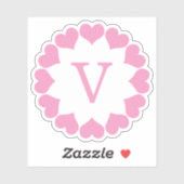 Pink Valentine Hearts in a Circle with Initial Sticker (Vel)