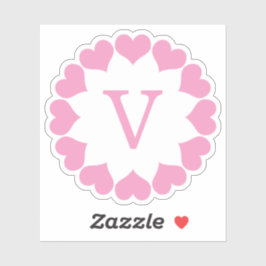 Pink Valentine Hearts in a Circle with Initial Sticker