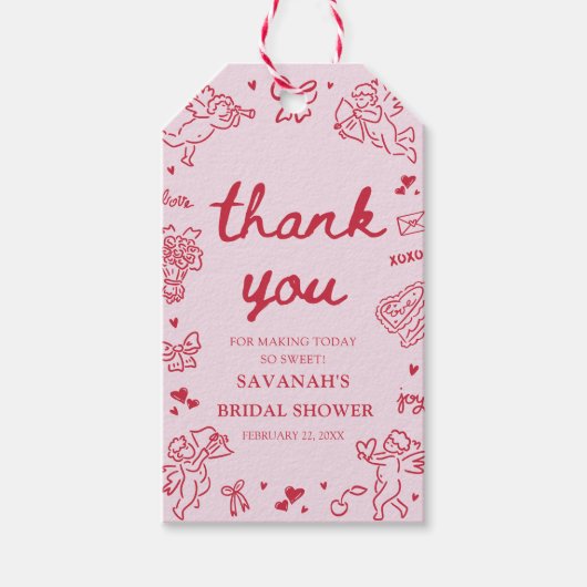 Pink Valentine Love is in the Air Bridal Shower Cadeaulabel (Voorkant)