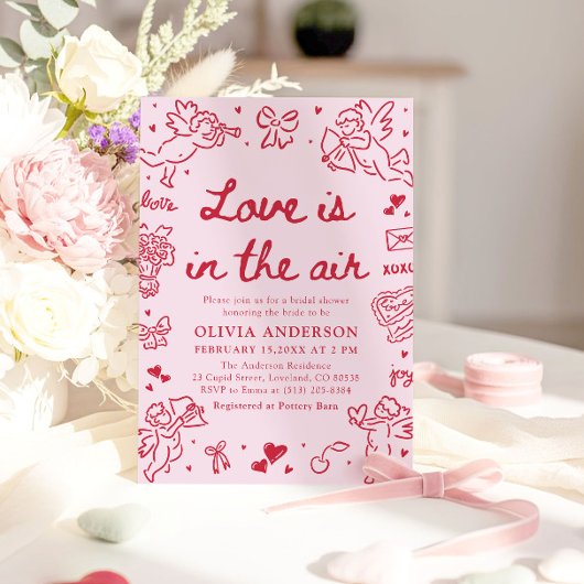 Pink Valentine Love is in the Air Bridal Shower Kaart