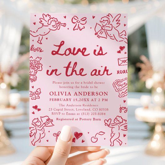 Pink Valentine Love is in the Air Bridal Shower Kaart