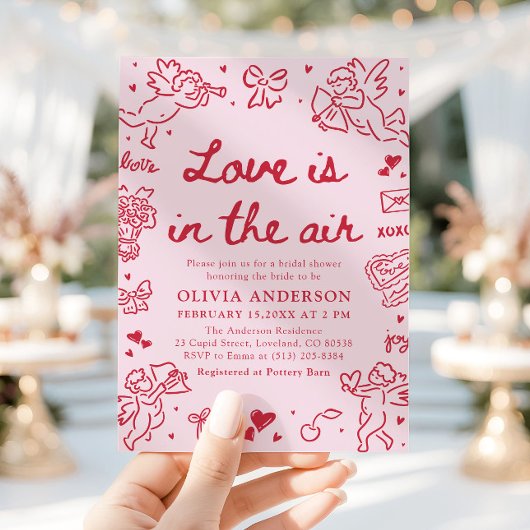 Pink Valentine Love is in the Air Bridal Shower Kaart