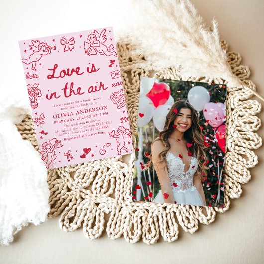 Pink Valentine Love is in the Air Bridal Shower Kaart