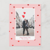 Pink Valentine’s Day photo card with red hearts Briefkaart (Voorkant)