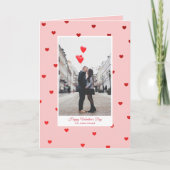 Pink Valentine’s Day photo card with red hearts Kaart (Voorkant)
