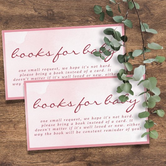 Pink Valentine Teddy Bear Books for Baby Shower Informatiekaartje