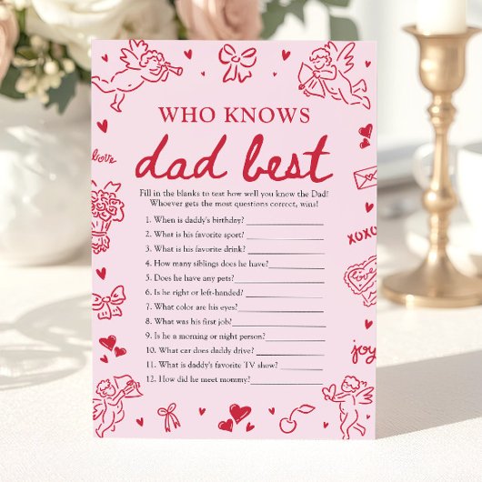 Pink Valentine Who Knows Dad Best Baby Shower Game Kaart