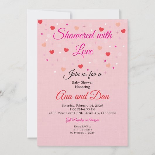 Pink Valentines Day Baby Shower Invitations Kaart (Voorkant)