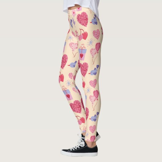 Pink Valentine's Day Icon Pattern Leggings (Links)
