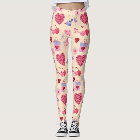 Pink Valentine's Day Icon Pattern Leggings (Voorkant)