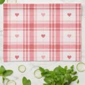 Pink Valentine's Day Romantic Plaid Heart Pattern Theedoek (Gevouwen)